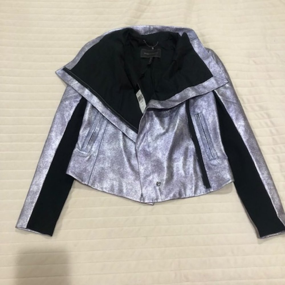 Brand New BCBGMAXAZRIA Silver Moto Jacket - Size Small